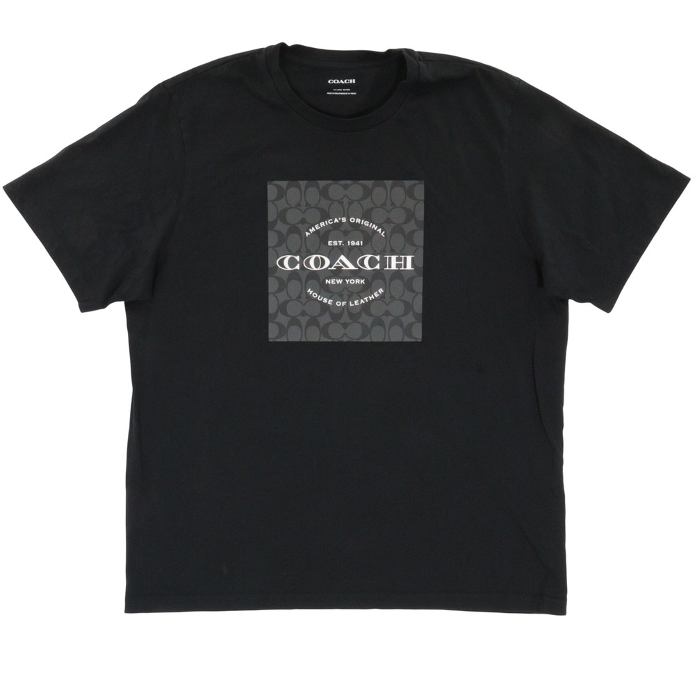 Coach Graphic T Shirt Men XXL Black Signature Box Logo Cotton Short Sleeve EUC